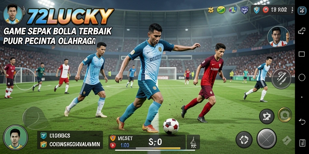 Tangkapan layar utama 72LUCKY dengan aksi sepak bola yang penuh semangat.