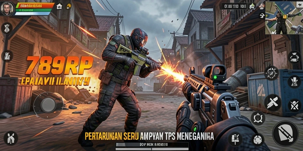 Screenshot gameplay 789RP menampilkan pertarungan TPS yang intens.
