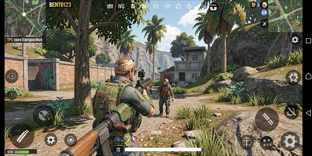 Tampilan gameplay BENTO123 dengan aksi seru di medan perang.