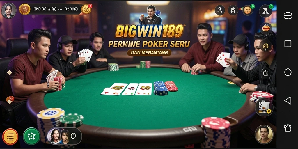 Tampilan gameplay seru di BIGWIN189 menyajikan aksi poker yang mendebarkan.
