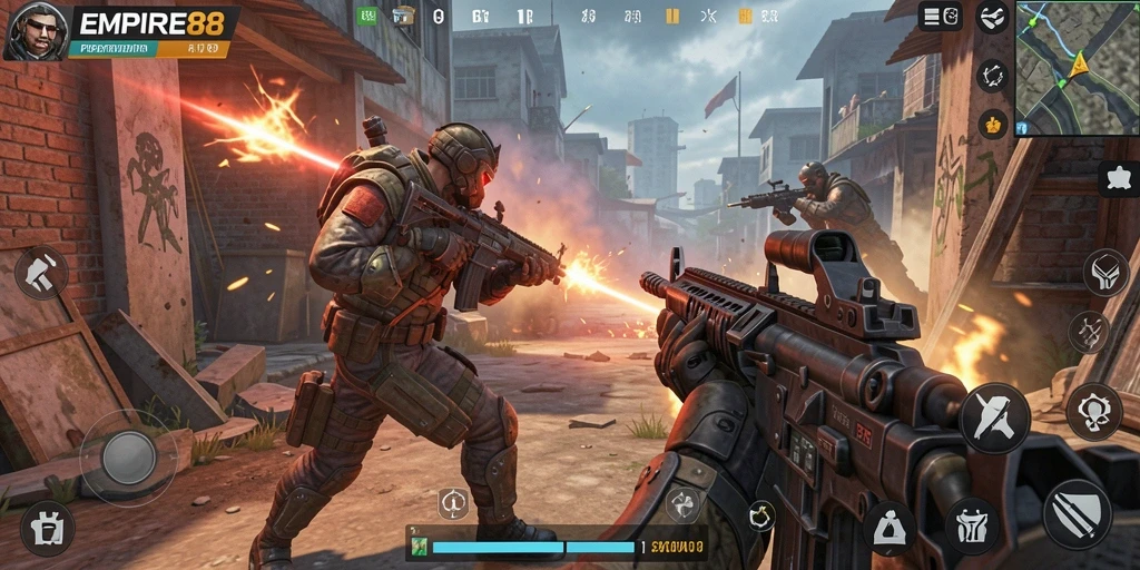 Screenshot EMPIRE88 menampilkan aksi intens dan gameplay FPS yang menarik.