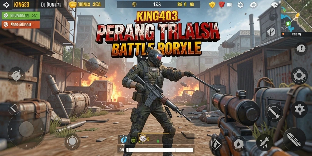 Gameplay mendebarkan dari KING403 di medan perang Battle Royale.