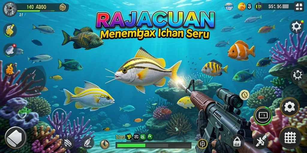 Gameplay seru RAJACUAN dengan aksi menembak ikan.