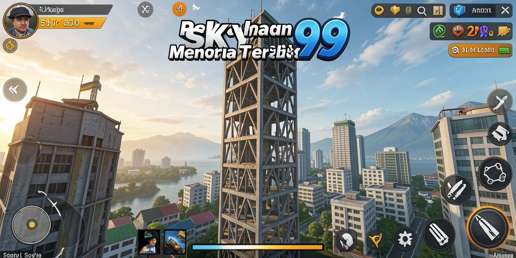 Tangkapan layar gameplay SKY99 dengan menara dan musuh beraksi.