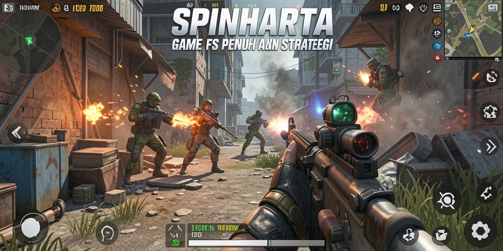 Tangkapan layar gameplay SPINHARTA dengan aksi mendebarkan di medan perang.