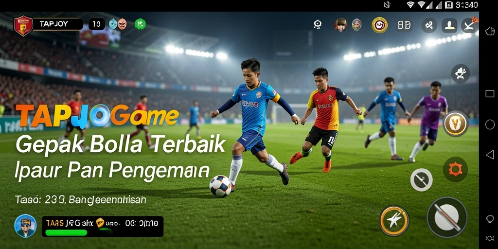 Tampilan gameplay menegangkan dalam TAPJOY dengan aksi sepak bola mendebarkan.