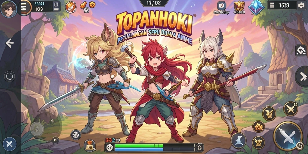 Tampilan gameplay seru dalam <strong>TOPANHOKI</strong> dengan karakter anime menarik.