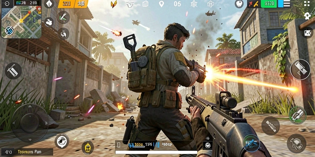 Screenshot V21 menampilkan aksi intens dalam pertempuran TPS.